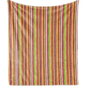 Stripes Throw Blanket, Hand Drawn Barcode Style Lines Rainbow Colored Abstract Geometric Illustration, Flannel Accent Piece Soft Couch Cover for Adults, Multicolor, 280g fabric weight single-sided printing,Provides comfortable temperature
