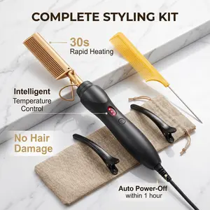 Electric Hot Comb - Fast-Heating Silk Press Tool for Natural Hair, Curlers & Wigs, Anti-Frizz Lightweight Styling Tool with Storage Bag, Ideal for Her Dating Needs