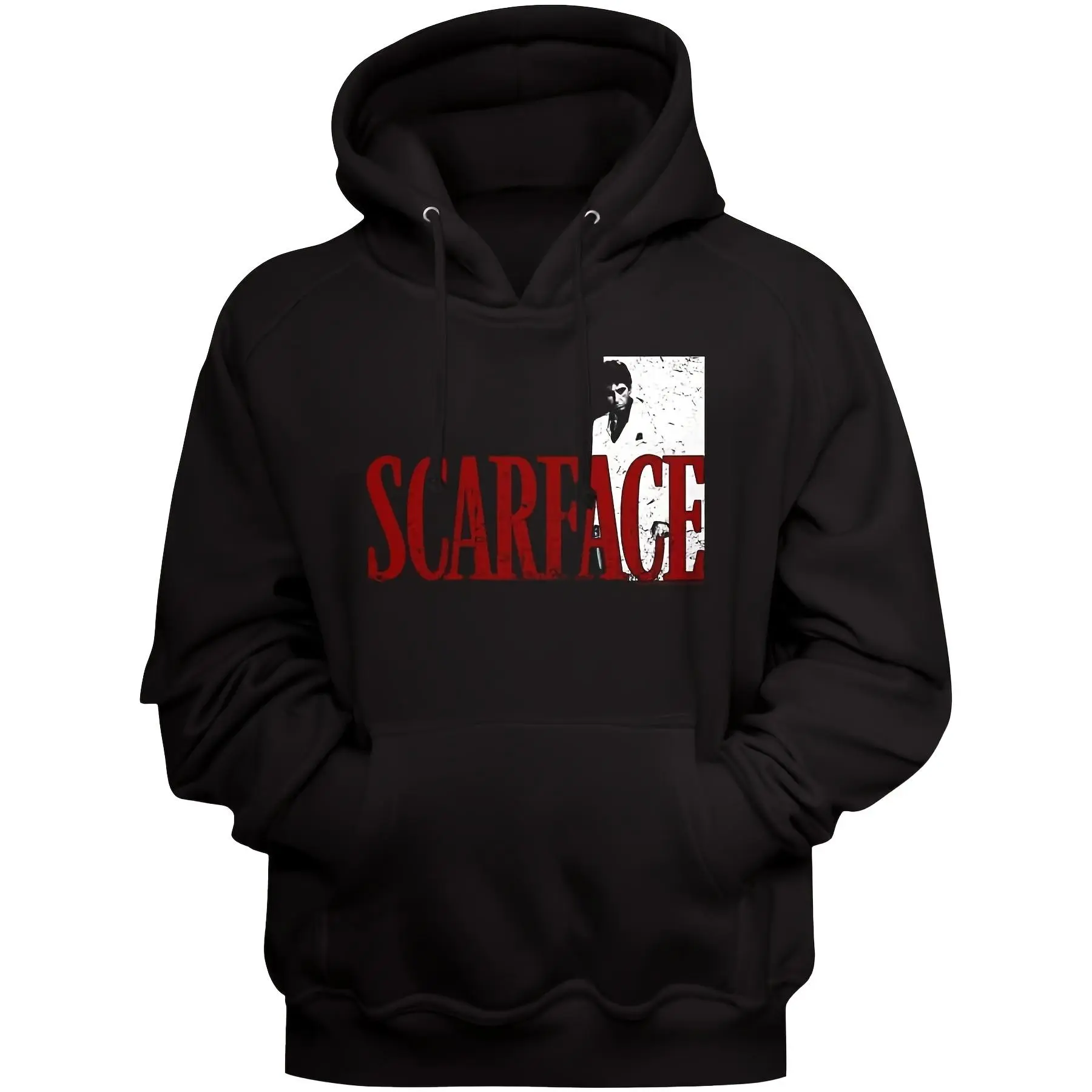 Men's Scarface Cartoon Graphic Hoodie - Casual Streetwear Fitted Pullover, Soft Breathable Polyester Fabric, Kangaroo Pocket, Dry Clean Required
