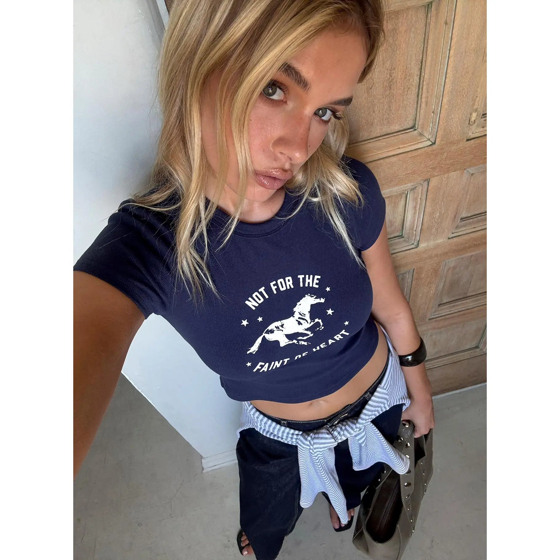 Faint of Heart Graphic Baby Tee Navy