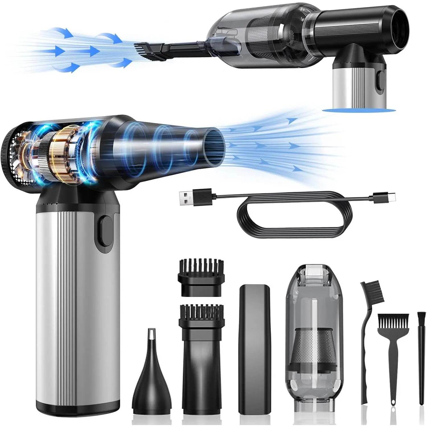 Compressed Air Duster, 2-in-1 Air Duster & Vacuum with 320000RPM Brushless Motor, Electric Air Duster Rechargeable, 3-Gear Adjustable Air Blower for Keyboard, Computer, Car, Home, Outdoor Cleaning