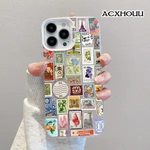 Compatible for iPhone 17 16 E Pro Max 15 Plus 14 13 12 11 XS XR Case Vintage World Stamps Collage Soft TPU Shockproof Protective CASE