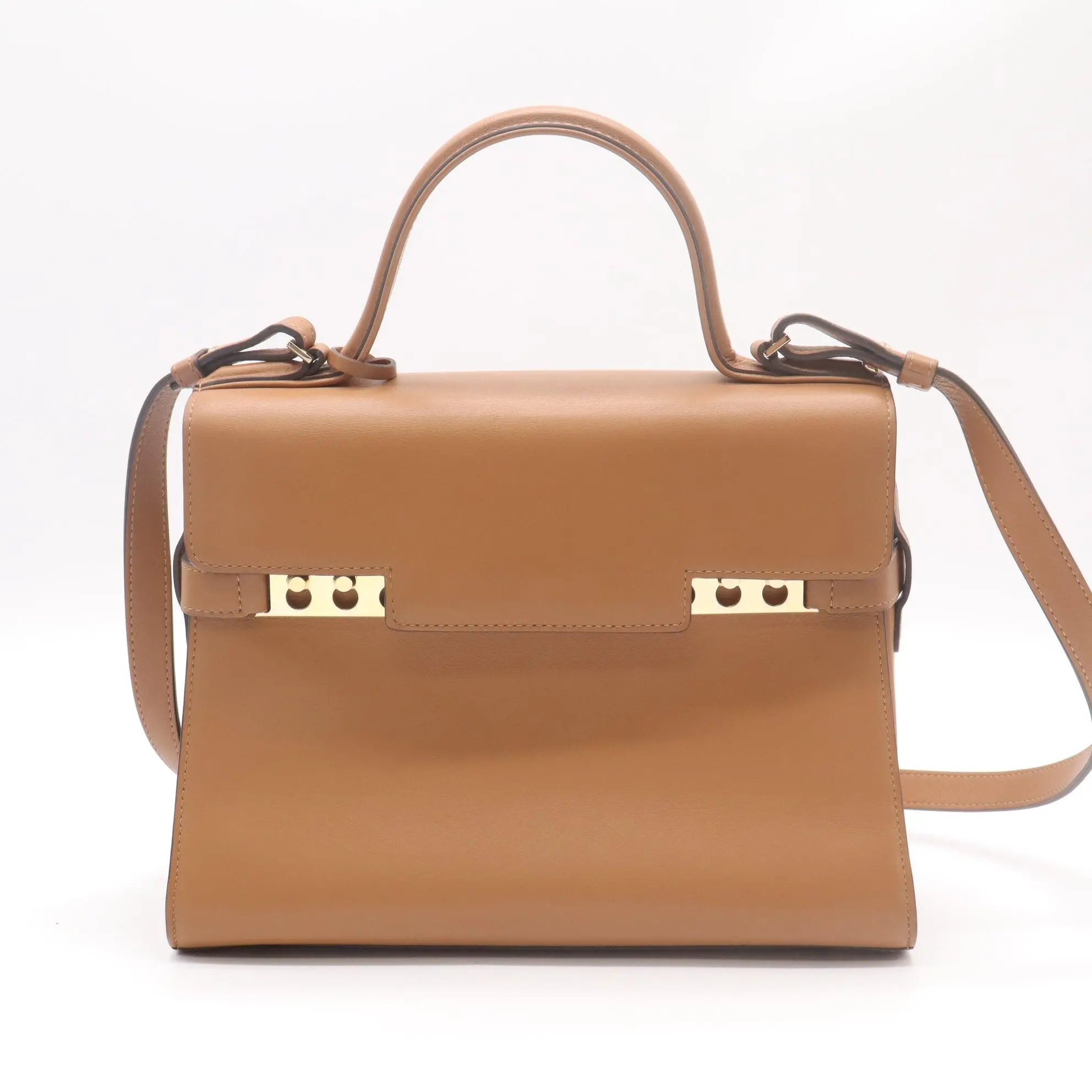Pre-owned delvaux Leather Shoulder Bags Calfskin MM Tempete Satchel Camel B22713