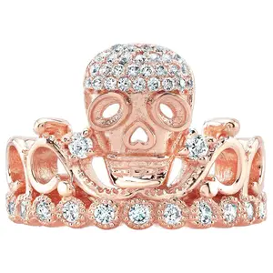 Guliette Verona Rose Gold-plated Sterling Silver CZ Skull Crown Ring