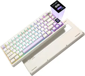 AL80  Mechanical Keyboard,Full  CNC,  LCD Display,Hot Swappable Gasket Mount 75% Layout with Knob,BT/2.4G/USB-C,QMK/VIA Support for Win/ (Beige, Gateron Zero )
