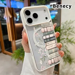 Magnetic Phone Case Supports Wireless Charging for iPhone 17 16  Pro Max Plus 15 14 13 12 11 Air E Floral Book Stack Pattern Anti-Yellowing Shockproof durable ultra-thin Crystal Transparent Acrylic Cover