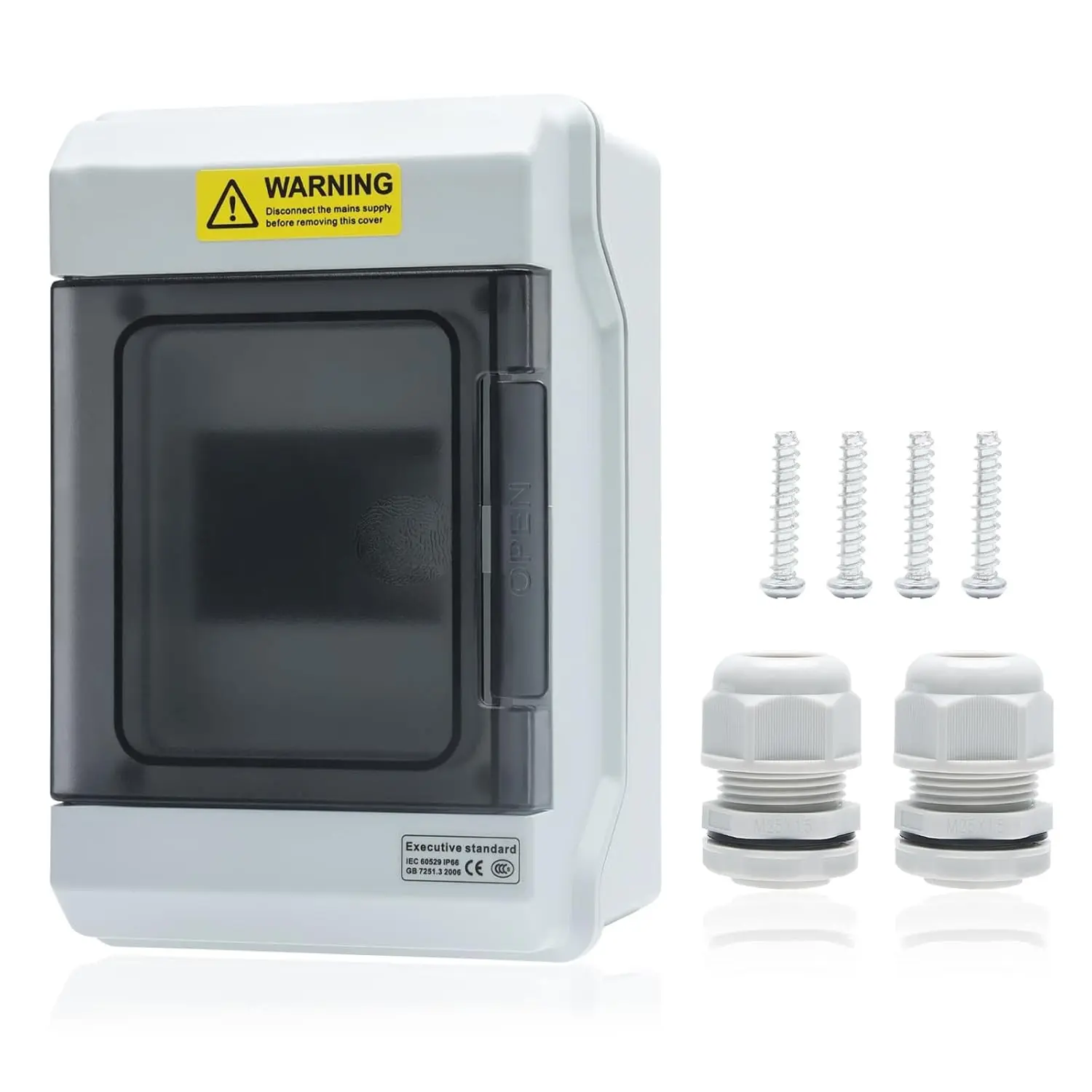 4 Way Distribution Protection Box,ABS/PC Alloy Plastic Transparent Cover Circuit Breaker Box IP66 Waterproof Distribution Box with DIN Rail and Waterproof Connector