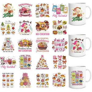 Christmas UV DTF Stickers - 20 Pcs Spanish Christmas UV DTF Cup Wraps for 16 oz Xmas Gingerbread Man Waterproof UVDTF Transfer Decals for Glasses Cups Mug DIY Crafts