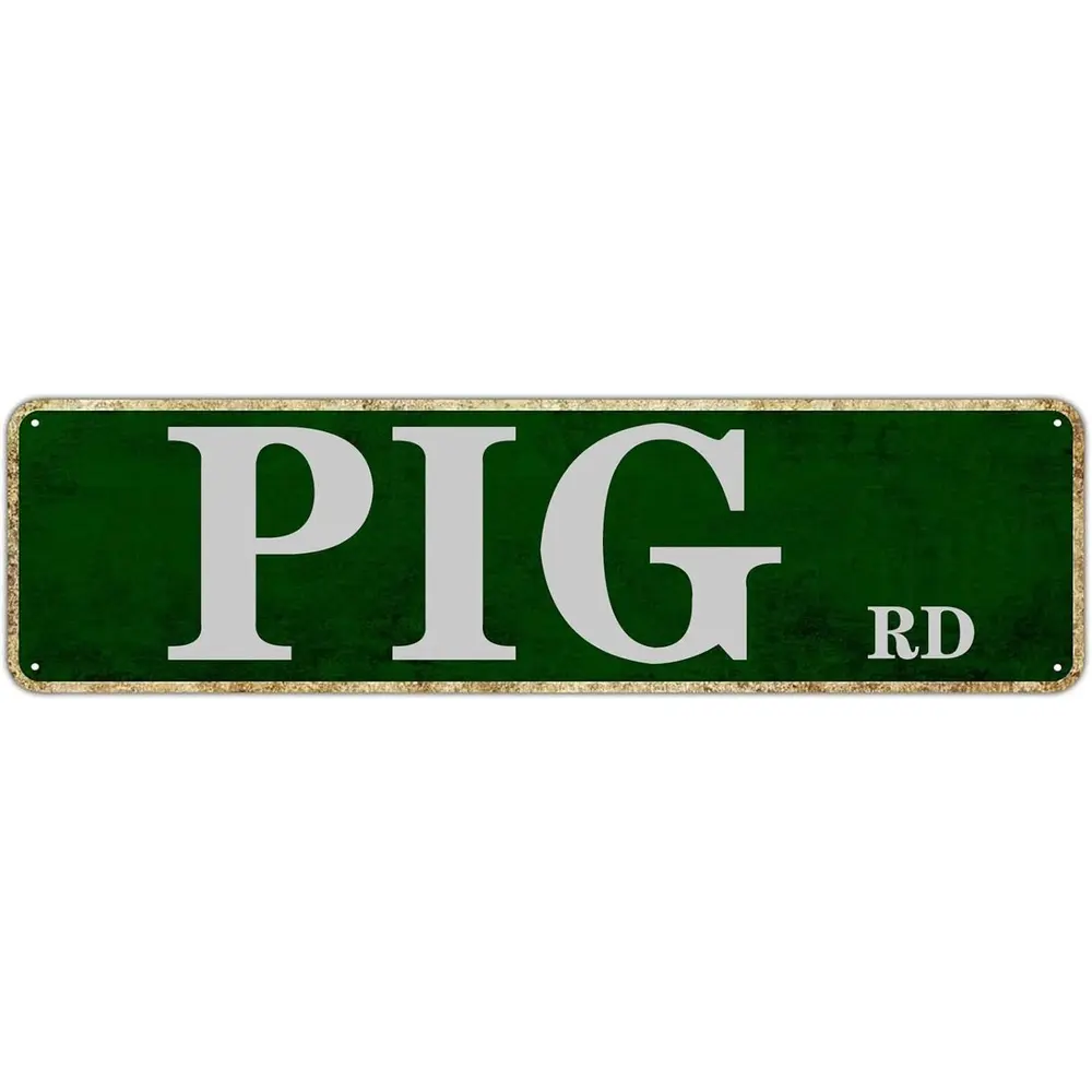 Vintage Pig Road Metal Sign - Retro Tin Wall Decor for Home Kitchen Restaurant Garden Barn Door - Durable Aluminum Hanging Plaque 4"x16 Variant