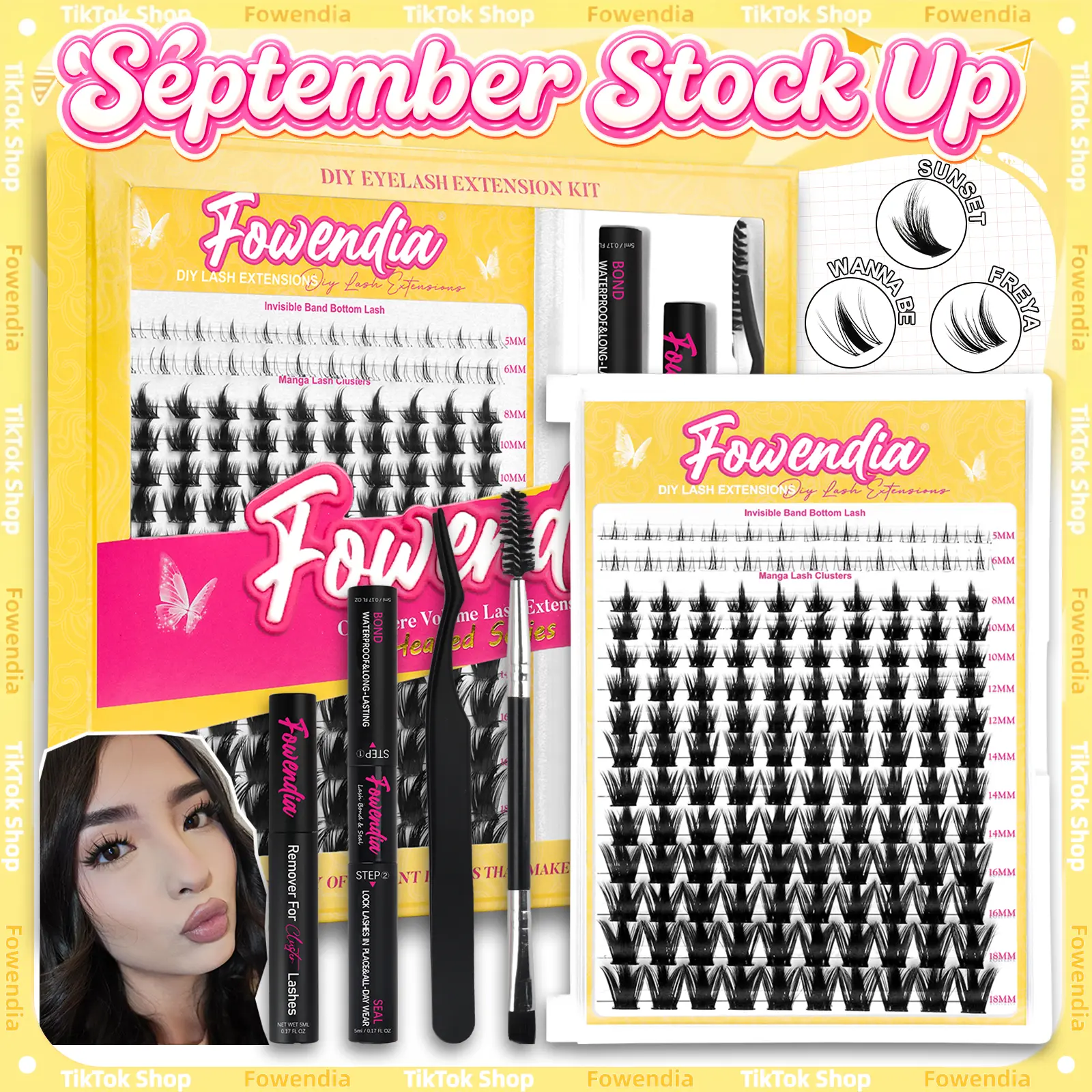 Fowendia California Sunset Wanna Be Freya Manga Lashes Cluster C D Curl DIY Lash Extension Kit and Lash Clusters 8-18mm with Bond Seal and Remover - Ultra-Thin Transparent Bands, Lash Magic Anime False Lash Extension Kit dealsforyoudays