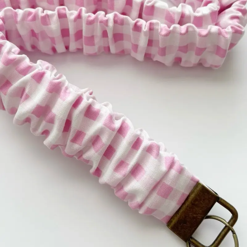 Scrunchie Lanyard Keychain - Badge Holder Lanyard with Pink Gingham Design