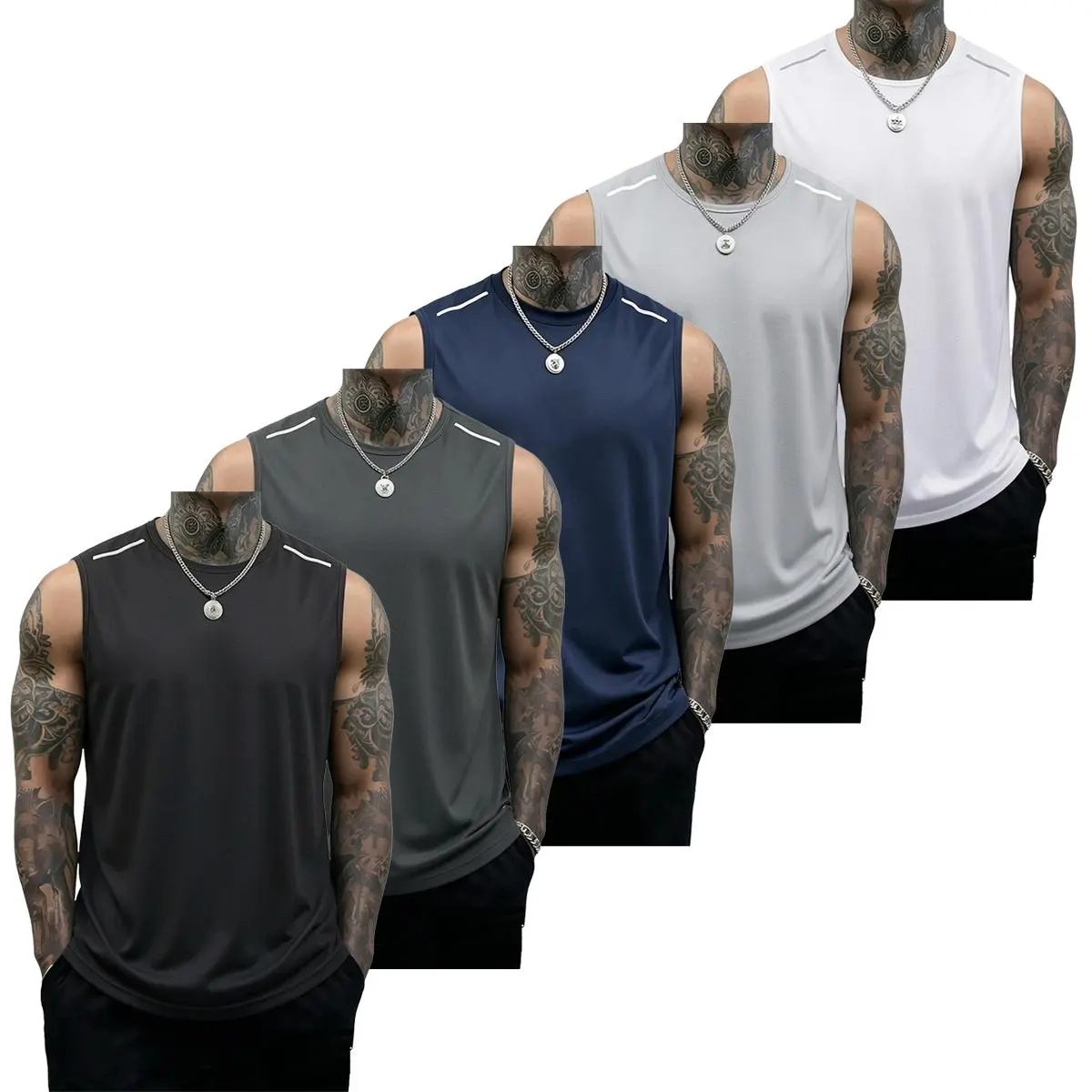 Black + Dark Gray + Navy Blue + Light Gray + White
