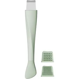 Stainless Steel 3-in-1 Blackhead Remover Tool, Face Scraper Skin Scrubber Spatula for Deep Cleansing with Mask Applicator & 2 Silicone Heads (Green)