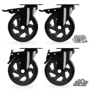 Caster Wheels, Duty 5 Inch Casters Set of 4, Locking Swivel Casters Wheels for Cart, Furniture and Workbench, Black