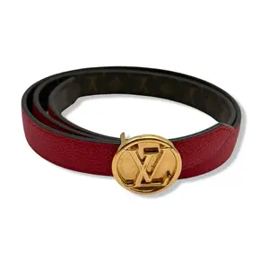 Pre-owned Louis Vuitton Monogram Canvas and Red Reversible Leather Belt Size 80 LV2009