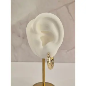 14k gold diamond cut tube hoop earrings (044)