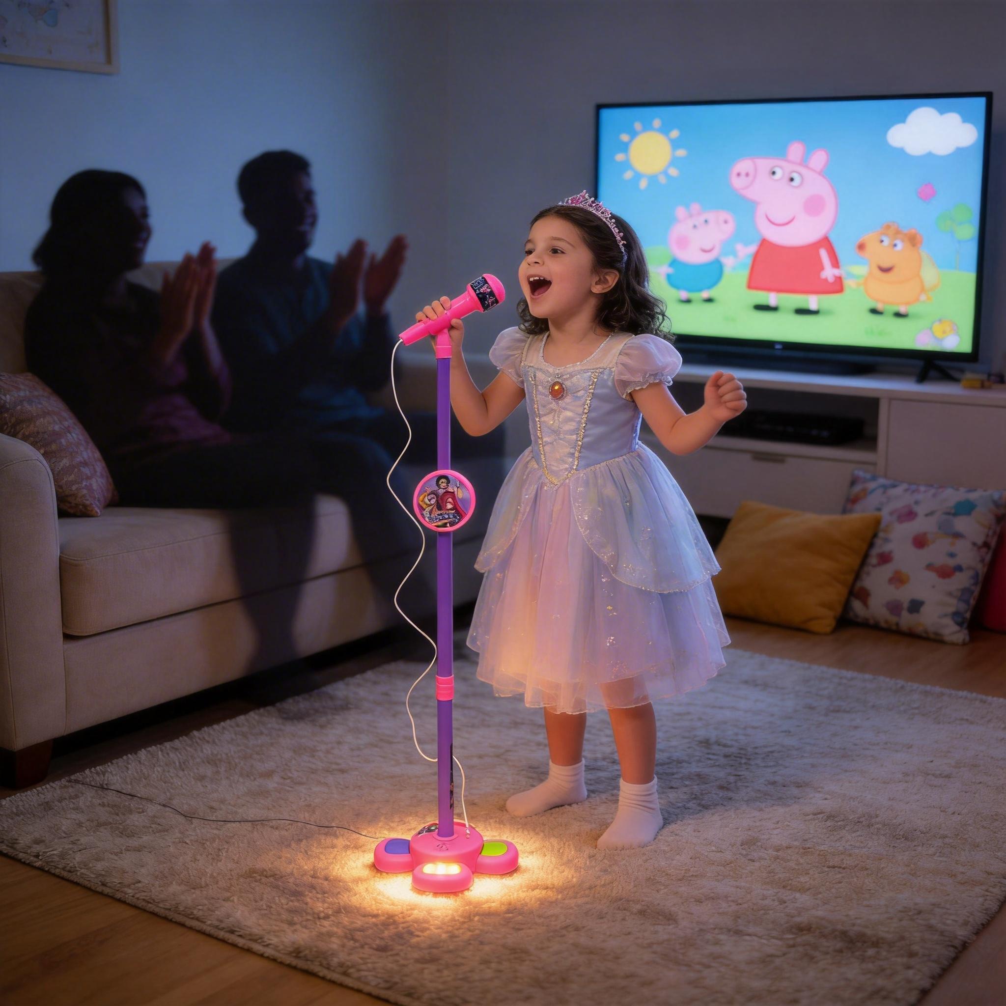 Unleash Your Child's Inner Pop Star! This KaraokeMicrophone Toy with Colorful LED Lights & Built-in MusicEncourages Singing, Boosts Confidence, and Makes aPerfect Birthday Gift for children Aged 3-8. Fun,Educational, and Hours of Entertainment!