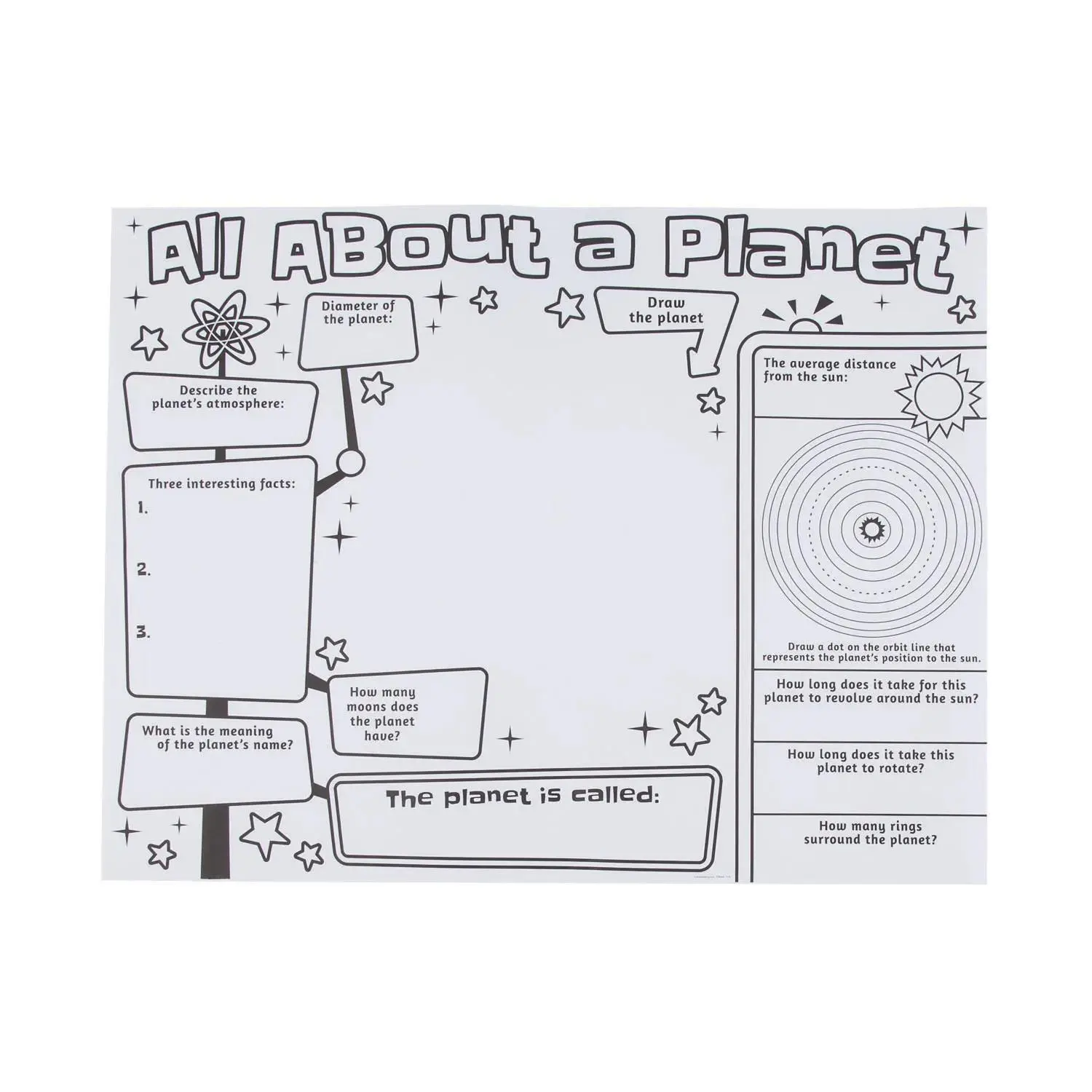DIY Art Space Color-Your-Own Planet Posters - 30-Pc Set for Toys & Hobbies Activities