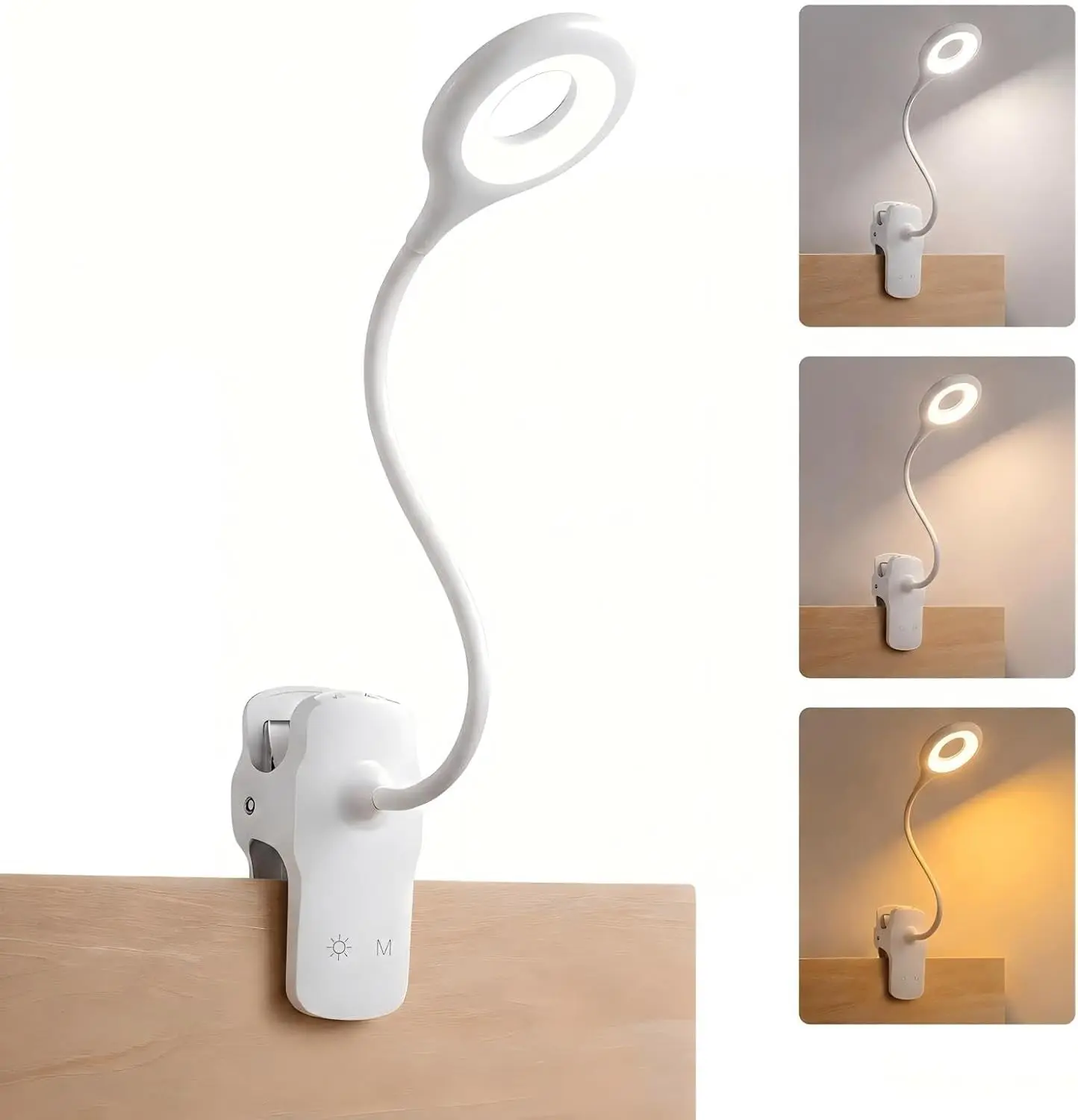 LACOKI Clip on Rechargeable Reading Light for Bed, 3 Color x 3 Brightness 28 LEDs Desk Light, Eye-Caring Desk Lamp with Clamp for Headboard, Table, Desk