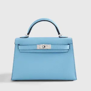 Pre-owned HERMÈS leather Handbags Hermes Kelly Sellier 20 Celeste Epsom Silver Hardware 4000018603893