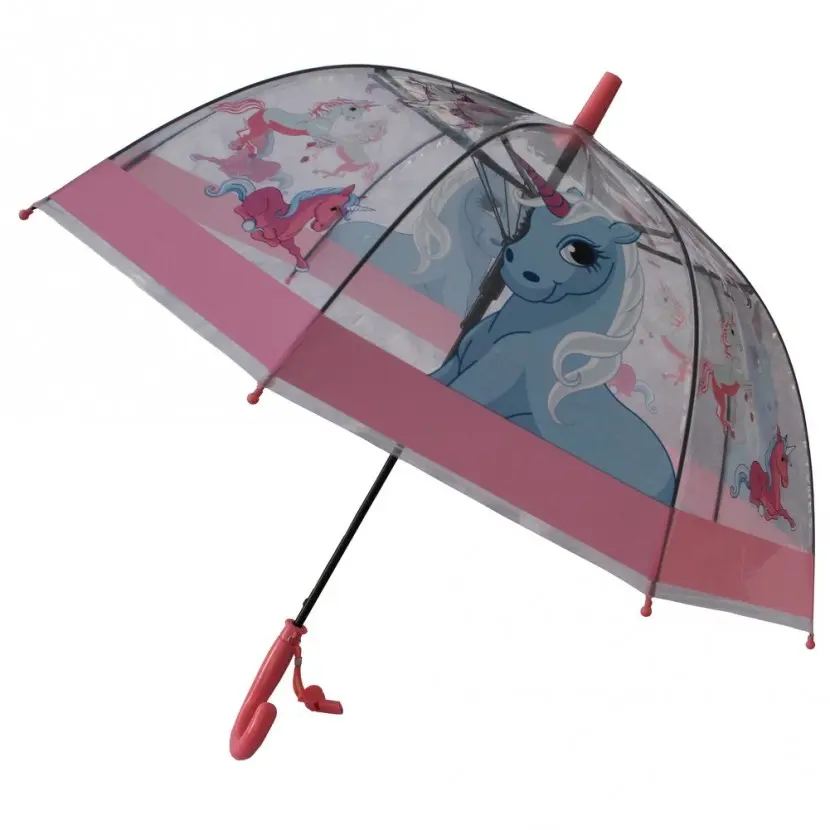 212 MAIN Children's 29 inches Whimsical Automatic Folding Umbrella - Dome, Transparent & Pink EVA Canopy, 1-Touch Operation, Durable Waterproof Unicorn-Themed, Lightweight Retractable, Comfortable Design