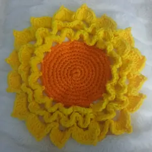 Handcrafted Crochet Sunflower Trivet - Vibrant Yellow & Orange Design - Perfect for Kitchen Decor & Heat Protection