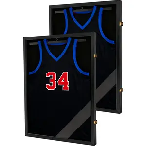2pcs Acrylic Jersey Display Frames With Uv Protection - Modern Shadow Boxes For Football & Basketball Jerseys, Includes Hangers And Hooks
