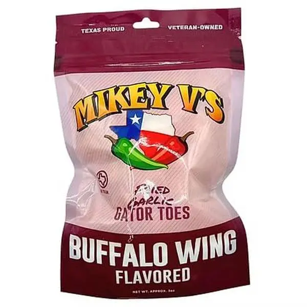 Buffalo Wings “Gator Toes” Crispy Flavor Deep-Fried Garlic Snacks, Spicy Garlic Bites, 3 oz Bag