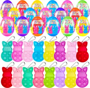 Easter Gift - 24PCS Prefilled Easter Eggs with Bunny Pop Bubble Fidget Keychains | Fun Easter Basket Stuffers & Party Favors for Kids