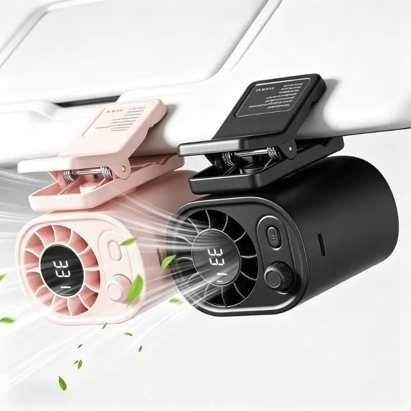 【Summer Survivals】Joytutus Car Clip-On Fan with LED Display, 360° Rotation, Stepless Speed Adjustment, USB Rechargeable Summer Personal Fan, Button Control, Car Accessory for Car Back Seat/Sunvisor, Baby Stroller, Multiple Scenes Summerfinds