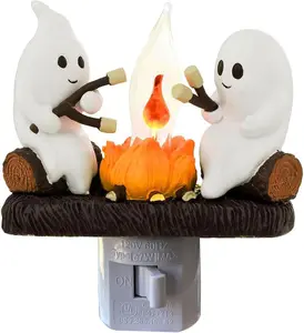 Ghost Campfire Flickering Nightlight for Halloween Indoor Decoration Spooky Ghost Fake Camp Fire Cute Halloween Decor Night Lights Gifts for Kids Family and Friends