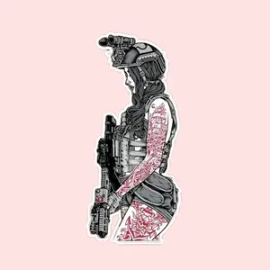 Female Warrior Tactical Sticker – Ready for Battle Vinyl Decal, Waterproof Military Style for Car, Laptop & Gear