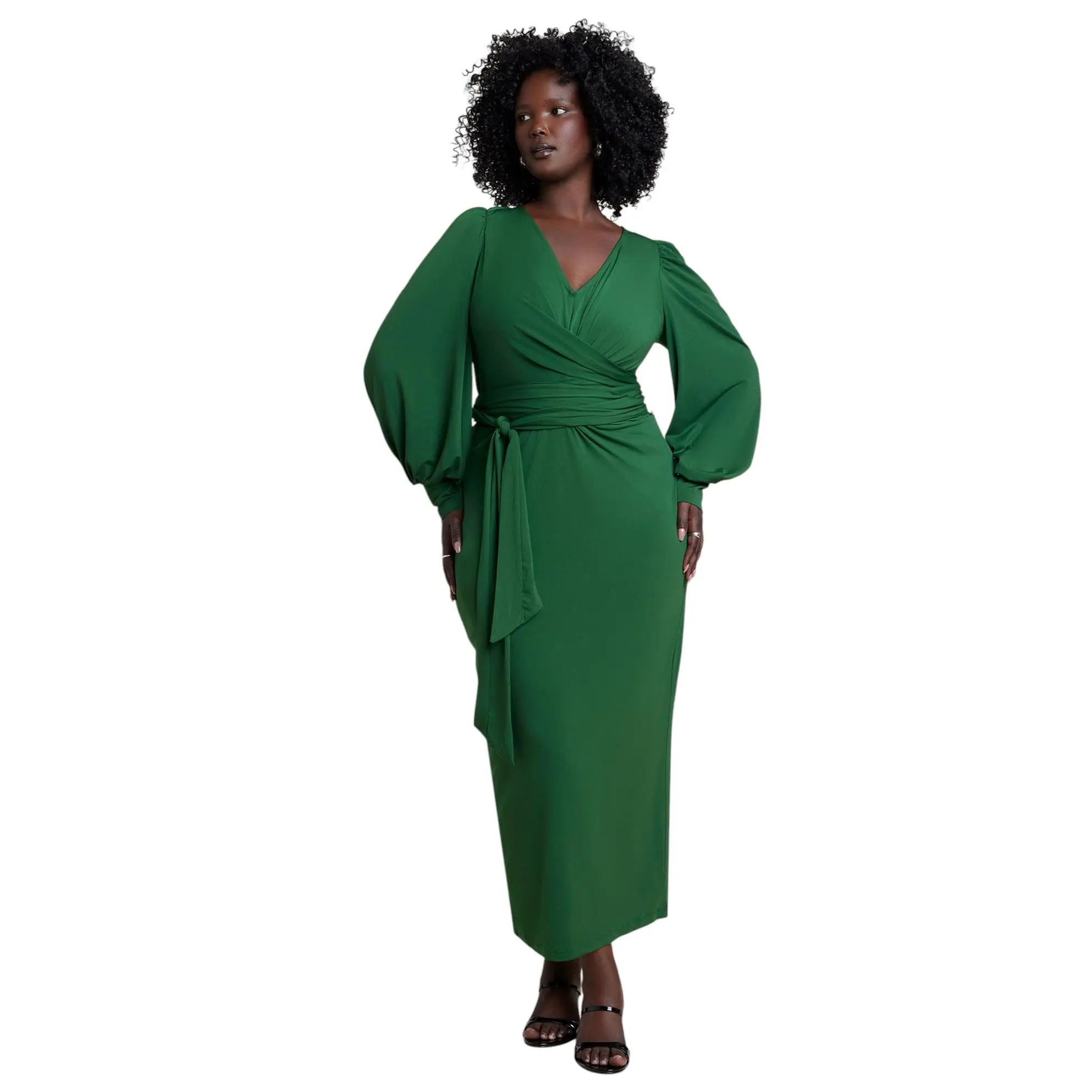 ELOQUII Women's Plus Size Cross-Front Belted Knit Midi Dress