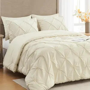 King Comforter Set White - 3 Pieces Soft Fluffy Pintuck Bedding Set for All Season, Lightweight Warm Down Alternative Bed Set with Comforter & 2 Pillowcases