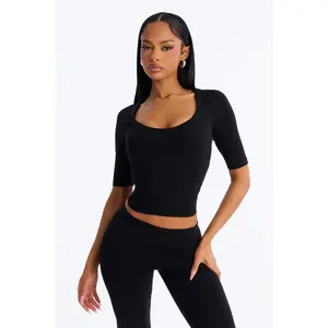 Quinn 3/4 Sleeve Scoop Neck Top - Black