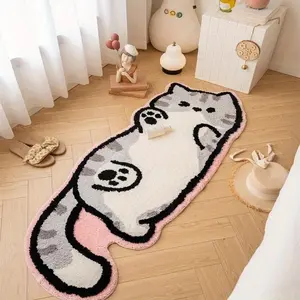 VIKAMA Cartoon Cat Bedroom Bedside Carpet, Soft And Comfortable Plush Floor Mat, Living Room Home Decoration Carpet