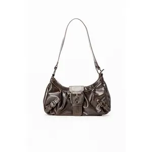 Pacsun Women's Brown Faux Leather Front Buckle Shoulder Bag