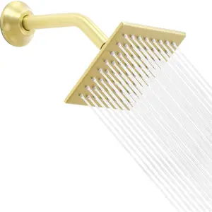 6 Inch Square Shower  Stainless Steel High  Rain Shower Heads with Extension Arm Adjustable Angle Replacement Luxury Shower  for Modern Bathroom (Square, Brushed )