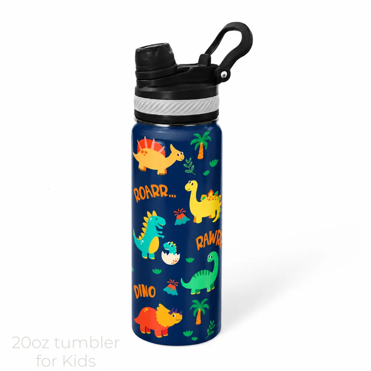 Dinosaur Water Bottle for Boys - Kids Water Bottle with Straw Lid - 20 oz Insulated Stainless Steel Water Bottles for Kid - Travel Cup for School Sports, Double Wall Tumbler, Water Cup for School, Cute Boys Drinkware, Gift For Boy
