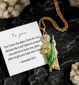 San Judas Tadeo Chain Jesus Necklace Builder Necklace Joye Riade San Juda Saint Jude Rhinestone Cross San Juda