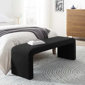 Modway Simba Boucle Fabric Waterfall Long Bench in Black