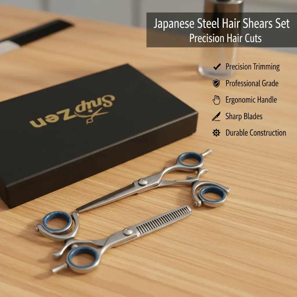 Professional Hair Cutting Shears Set - Japanese Steel Barber Scissors with Swivel Thumb, Cutting & Thinning Shears for Hair Styling