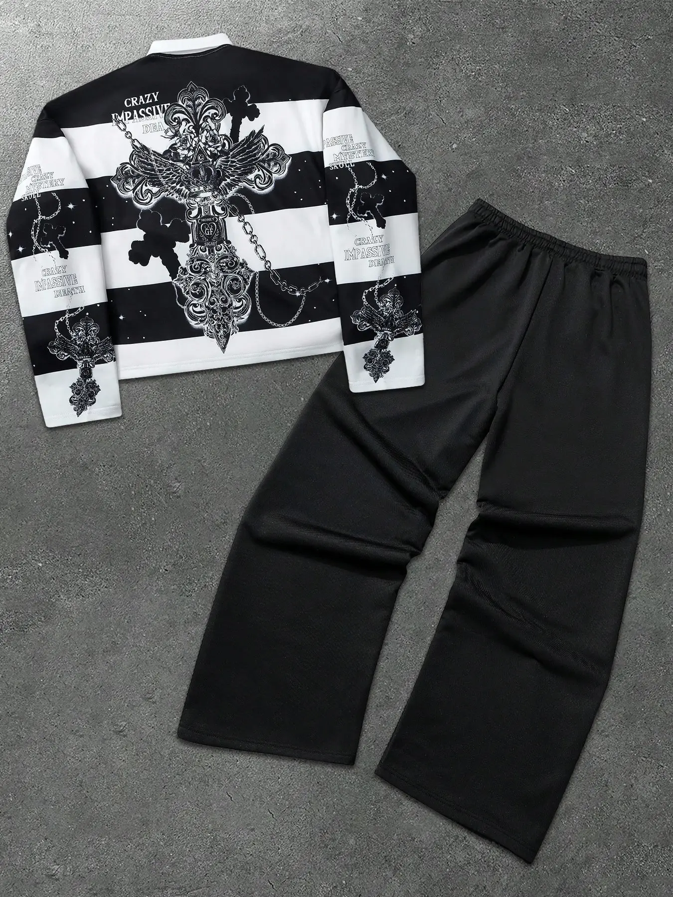 トップス archive cross long sleeve tee opium swag Men's Opium Style Gothic Cross Graphic Two-Piece Set - Casual