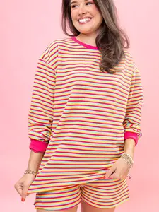 Puffy Stripe Long Sleeve & Shorts Set by DD Design | S-3XL