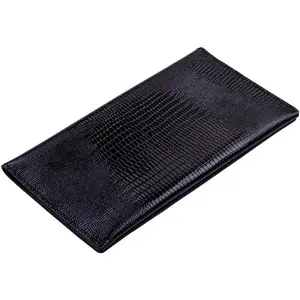 Genuine leather banknote wallet Travel black lizard (leather, durable stitching, folds in half, holds 4 cards, coin pocket, flat banknote compartment)