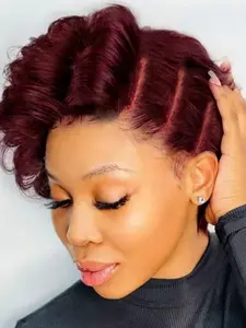 13x4 Human Hair Pixie Cut Wig, Short Curly Lace Front Finger Wave Wig, 180% Density Transparent for Women, Natural Look, Lace Frontal Wigs