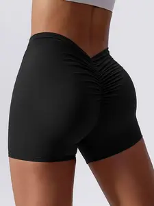 Women's Solid V Back High Waist Gym Shorts, Casual Comfy Breathable Skinny Shorts for Yoga Gym Workout Running, Ladies Sportswear for Summer, High Waisted Shorts