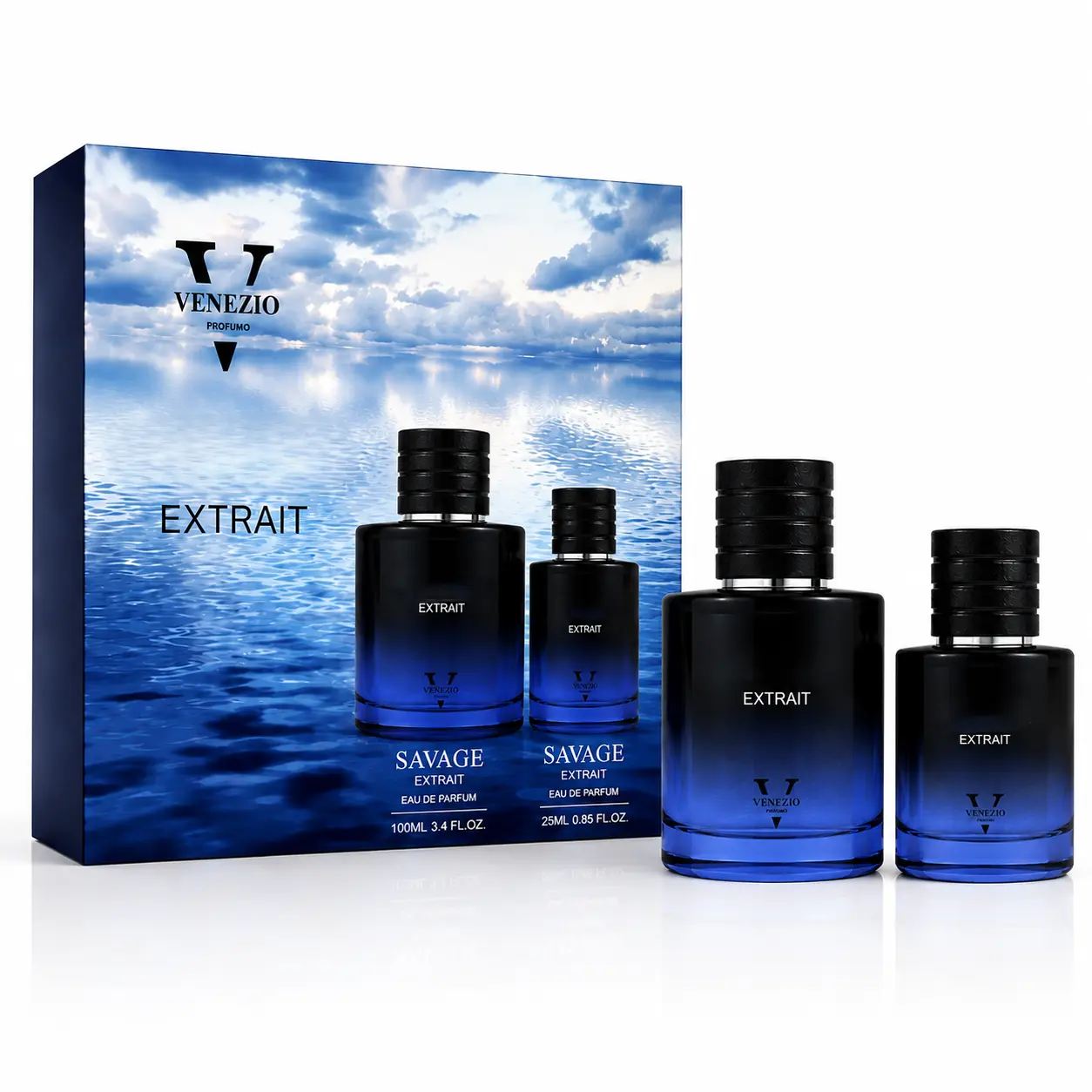 V VENEZIO PROFUMO Savage Extrait Eau de Parfum Set - 100ml + 25ml Bottles - Premium Fragrance Collection for Men Lavender, Nutmeg, Cinnamon, Cardamom and Grapefruit, Sandalwood, Amber, Patchouli