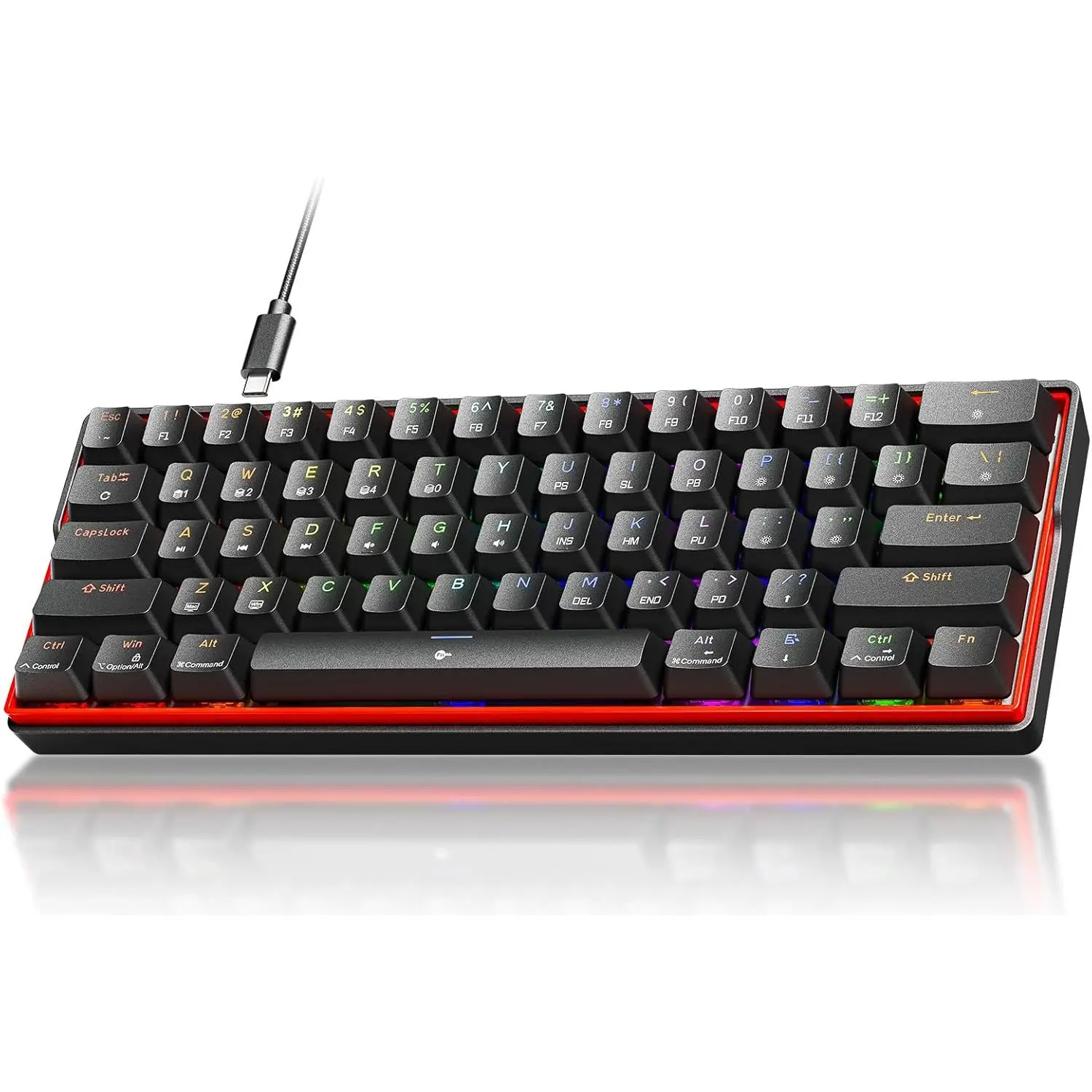 K61SE Gaming Mechanical Keyboard, 60 Percent Wired RGB Backlit N-Key Rollover Compact Mini 61  Keyboard for PC Laptop, Red