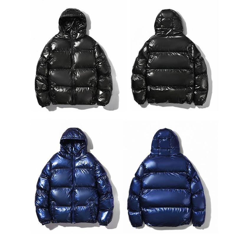 Mens Shiny Puffer Jacket Zip Up Hooded Coat Thick Cotton Padded Outerwear Warm Winter Streetwear Fashion Casual Loose Fit Clean Look Windproof Thermal Jacket With Side Pockets Stylish Minimalist Design For Cold Weather Comfort